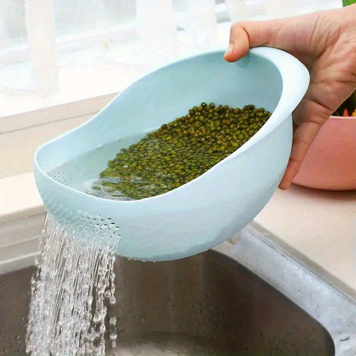 1pc, Plastic Rice Washing Bowl With Strainer - Efficiently Wash Small Grains And Kitchen Gadgets