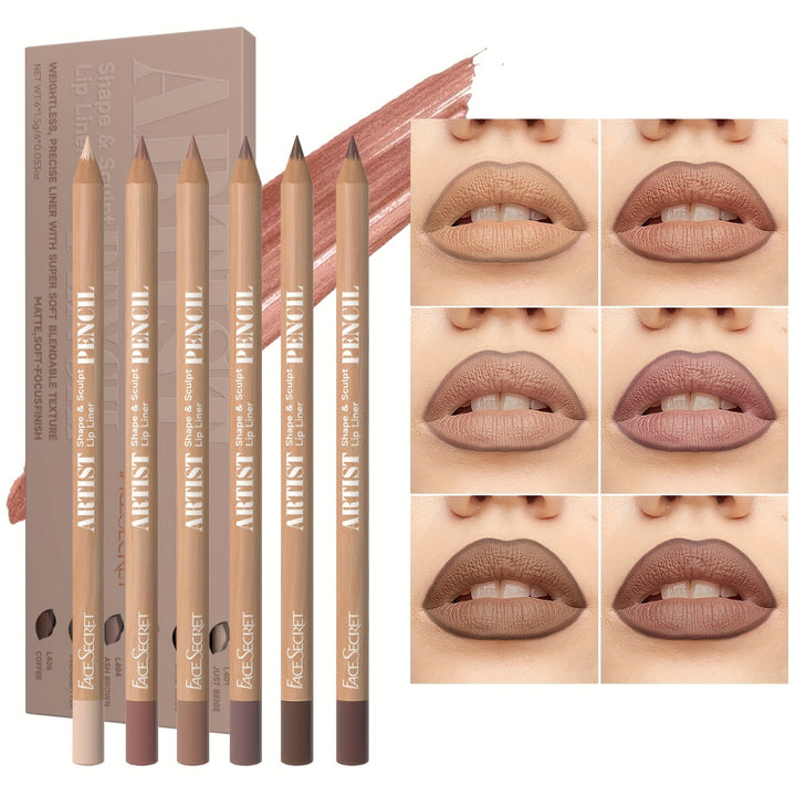 Long-lasting Waterproof Matte 6pcs Nude Lip Liner Set - Natural, Easy to Color, Non-smudge, Durable, Suitable for Daily Makeup