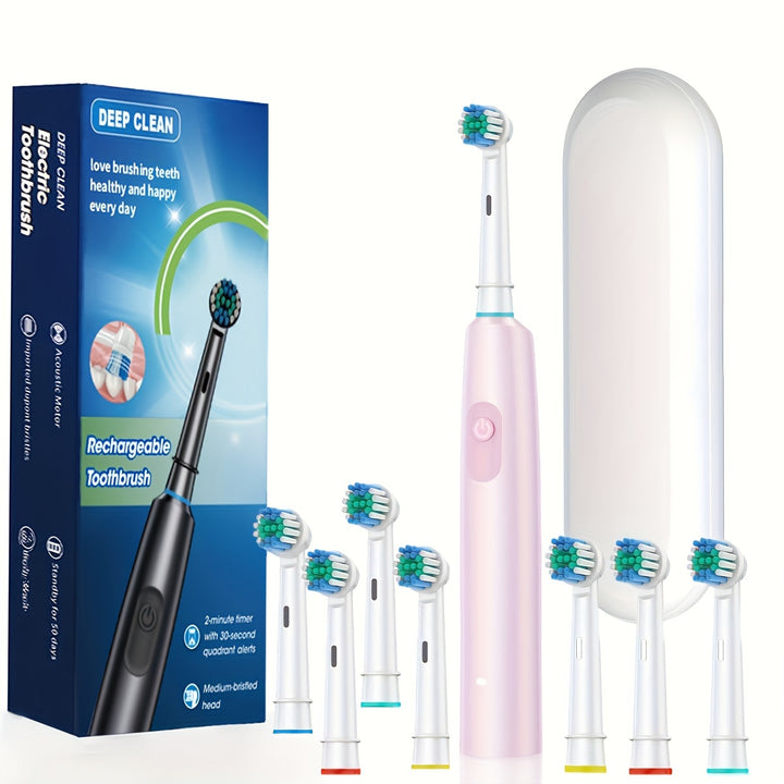 5 Modes Of Electric Toothbrush, 8-head Electric Toothbrush With Rotatable Soft Bristles - Quick Cleaning, USB Charging, Intelligent Timing Function, Including Travel Box - Perfect Gift For Both Men And Women, Black/pink/white