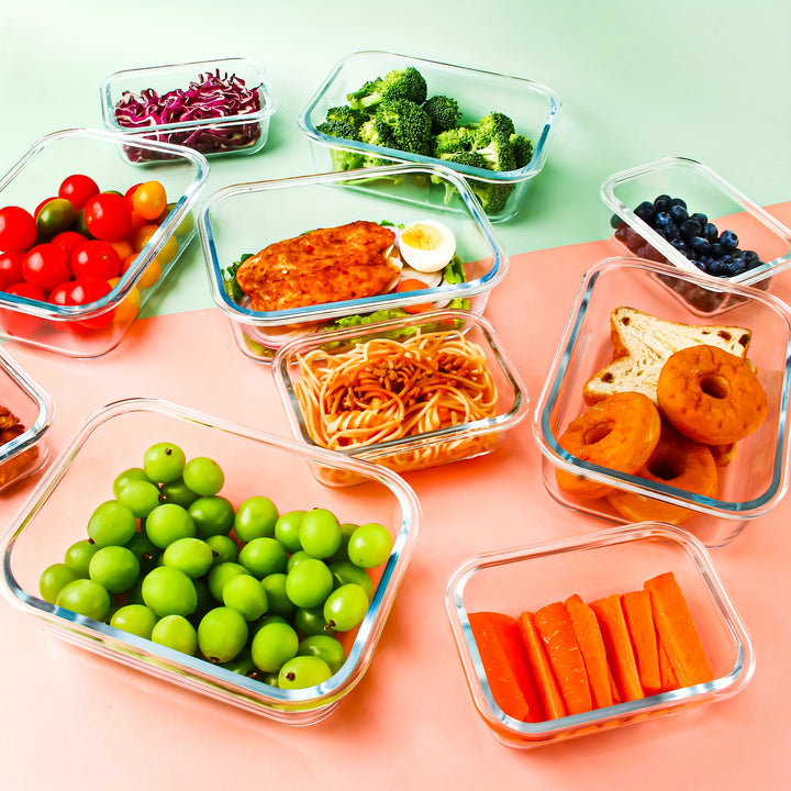 2/10 Stück Glas-Mahlzeitvorbereitungsbehälter Set, Lebensmittelaufbewahrungsbehälter mit luftdichten Deckeln, Glas-Lunchboxen für Zuhause, Küche, Büro-Lunch