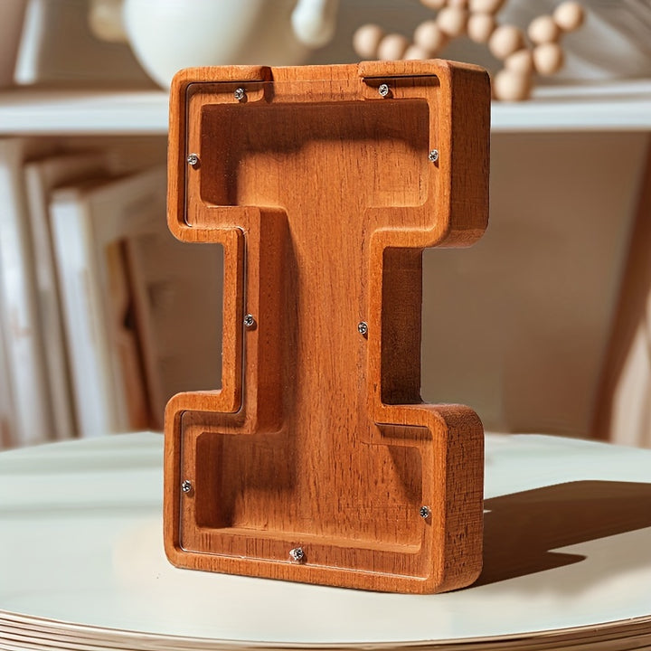 Wooden Lettered Piggy Bank, Personalized Lettered Bank, Wooden Bank 26 English Alphabet Bank, Home Decoration Children's Gifts Halloween、Christmas Gift、Thanksgiving Day easter gift