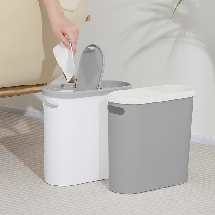 2/1pc Bathroom Trash Can, Compact And Durable Plastic Wastebasket with Built-In Handles, Easy to Clean, Rustproof, Space-Saving Design, Ideal for Small Spaces in Bathroom, Laundry, And Home Office.