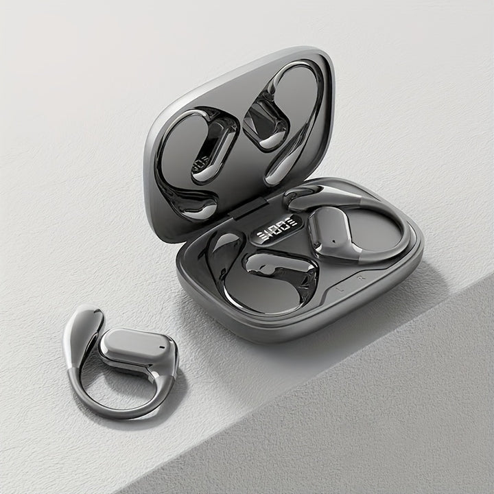 [Wireless Earbuds] High-Fidelity Wireless Earbuds with Digital Display Charging Case | Long Battery Life, Low Latency, Non-In-Ear Hook Design, Touch Volume Control, Built-in Mic, Type-C Charging, Compatible with Gaming & Mobi