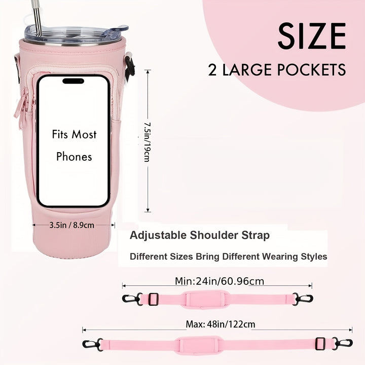 [40oz Insulated Tumbler with Handle] 40oz Tumbler with Handle and Straw Lid & Carrier Bag, Stainless Steel Double Vacuum Coffee bler With Purse Pouch Phone Pocket, Gym Water Bottle Travel Mug for Men Women with Sleeve Holder