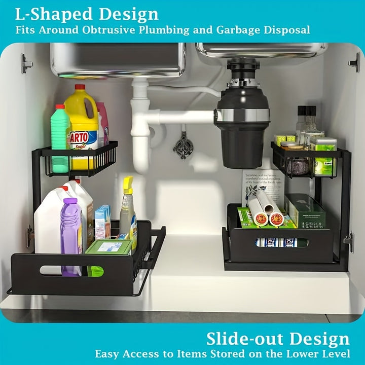 Under Sink Organizer, Pull Out Cabinet Organizer 2 Tier Slide Out Sink Shelf Cabinet Storage Shelves, Under Sink Storage for Kitchen Bathroom Cabinet