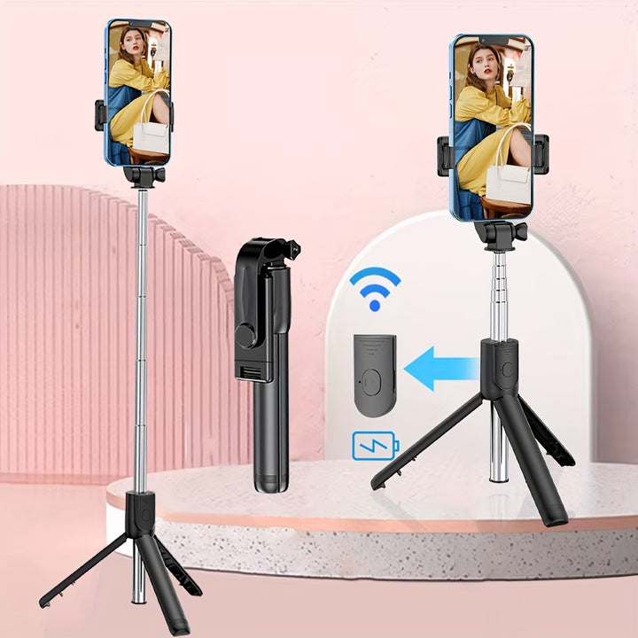 Adjustable Selfie Stick with Wireless Remote, Anti-Shake Tripod Stand for Live Streaming and Photography - Durable Polycarbonate & Stainless Steel