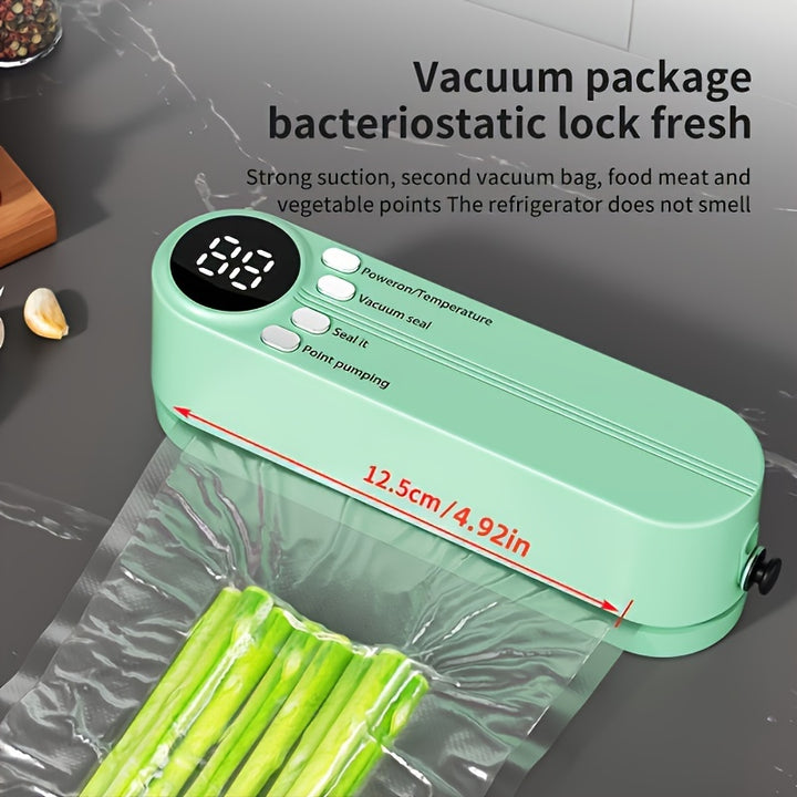 Portable USB Rechargeable Vacuum Sealer with Quick Seal, Airtight Bags & Pump - Space-Saving Design for Food Preservation of Snacks, Meat, Fruits & Vegetables