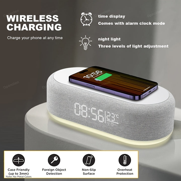 Wireless Charger Time Alarm Clock LED Light Thermometer Earphone Phone Chargers Fast Charging Dock Station for iPhone 16 15 14 13 12