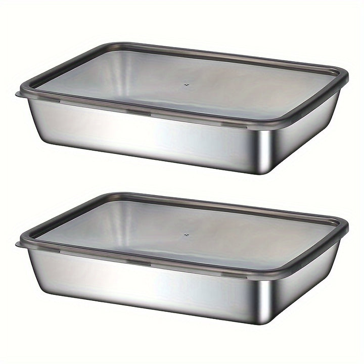 2/3 Sets of Leak-Proof Stainless Steel Food Storage Containers - BPA Free, Reusable and Stackable, Durable Airtight Kitchen Fruit, Meat, Vegetable Storage Containers - Easy to Clean, Modern Design, Perfect for Dining Room, Re