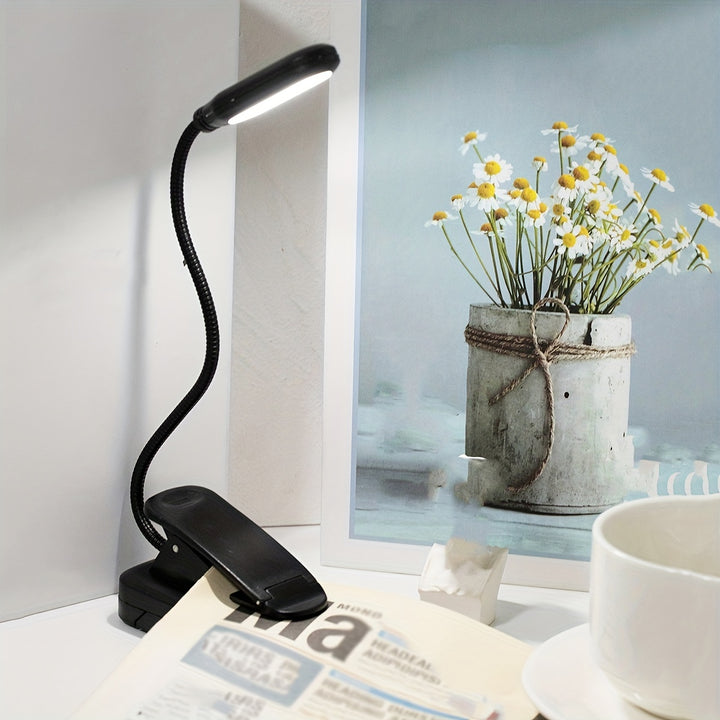 1pc Clip On Book Light, Battery Powered Flexible Hose Table Lamp, Desktop Small Reading Lamp, Portable Small Night Light For Room Decor