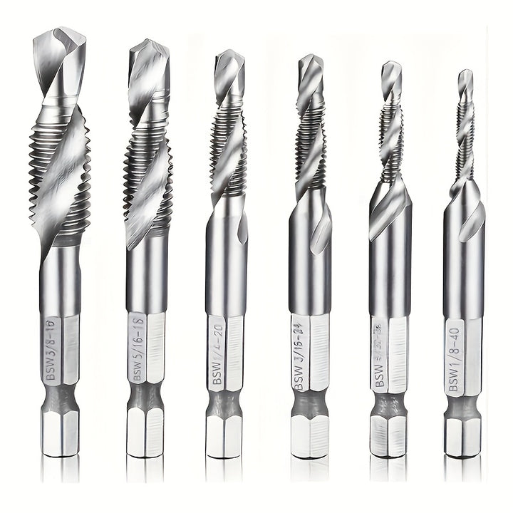 [Titanium Drill Bit Set] GOXAWEE 6pcs Titanium Drill Tap Combination Bit Set - 1/4" Hex Shank Screw Tapping Countersink Drill Bits - Metric Thread M3 M4 M5 M6 M8 M10 Taps Tool for Wood, Plastic & Metal