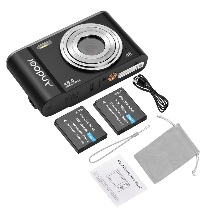 Lixada Andoer Portable Digital Camera 48MP 4K 2.88-inch IPS Screen 16X Zoom Auto Focus Self-Timer 128GB Extended Memory Face Detection Anti-shaking with 2pcs Batteries Hand Strap Carry Pouch