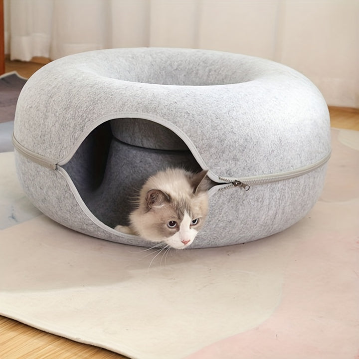 Spacious Multi-Cat Donut Bed - Detachable, Washable, Scratch-Resistant, Large Capacity for Indoor Cats - Perfect for Big Felines and Multiple Pets