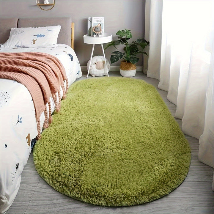 Oval Bedside Rug for Bedroom, End-of-Bed Mat, Living Room Coffee Table Mat