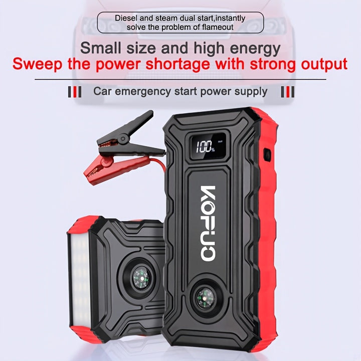 KOPUO Portable Power Supplies Professional Diesel Dual Start Car Starter With LCD Display 2 USB Interface, 1 Iype-c Interface For Emergency Power Supply, With Compass Three Mode LED Lights, Perfect Gift For Drivers