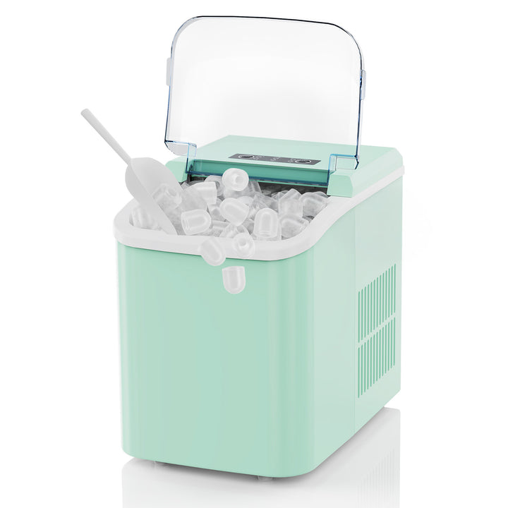 Upgraded Countertop Ice Maker with Free Ice Shovel, 9 Cubes in 6 Mins, Portable Self-Cleaning Ice Machine, 2 Sizes of Bullet Ice, Ice Scoop, Basket and Handle Included, Ice Cube Maker for Home Kitchen Party Camping
