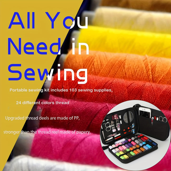 [BOBODE Sewing Kit] BOBODE 43/104pcs Sewing Kit - 24-Color Threads, Needle and Thread Kit for Small Fixes, Basic Mini Travel Sewing Kit for Emergency Repairs, Color: Black, No Printing