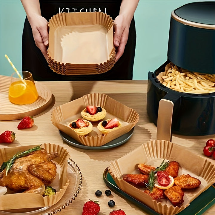 30/100 Pcs Non-Stick Air Fryer Liners - Easy Cleanup, Healthy Cooking, Single Sheets for Baking, Roasting & Microwaving - Ideal for Home & Commercial Kitchen