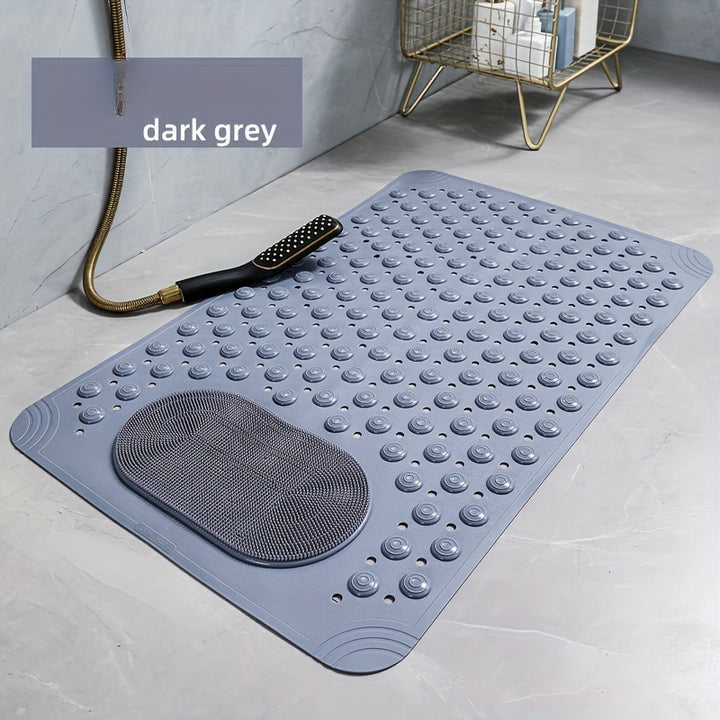 Light Blue Textured Anti-Slip Bath Mat with Drainage Holes - PVC Shower Stall Mat for Home Bathroom, Circular Pattern Design, 0.8cm Thick, 2600g/㎡, Rectangular Shape, Bathroom Accessories