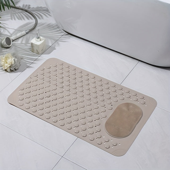 Light Blue Textured Anti-Slip Bath Mat with Drainage Holes - PVC Shower Stall Mat for Home Bathroom, Circular Pattern Design, 0.8cm Thick, 2600g/㎡, Rectangular Shape, Bathroom Accessories