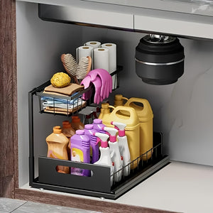 Organisateur sous évier, organisateur de cabinet à tirer 2 niveaux, étagère coulissante sous évier, étagères de rangement, rangement sous évier pour cabinet de cuisine ou de salle de bain.