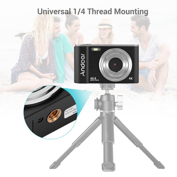 Lixada Andoer Portable Digital Camera 48MP 4K 2.88-inch IPS Screen 16X Zoom Auto Focus Self-Timer 128GB Extended Memory Face Detection Anti-shaking with 2pcs Batteries Hand Strap Carry Pouch