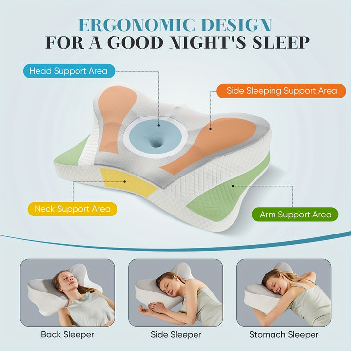 Ergonomic Cervical Neck Support Pillow, Designed with Contours, Made of Memory Foam for Orthopedic Support