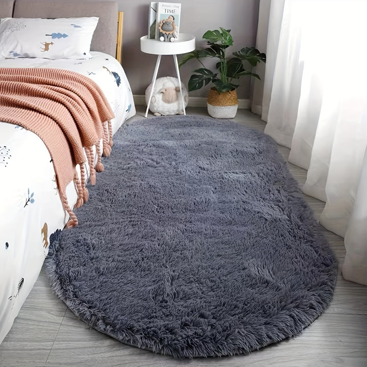 Oval Bedside Rug for Bedroom, End-of-Bed Mat, Living Room Coffee Table Mat