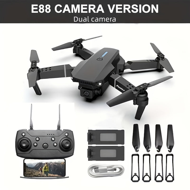 FACEGLE E88 Dual Camera Drone, Foldable Quadcopter with Wi-Fi, 480p Video Capture, 36V Battery, 5-Min Flight Time, 50m Max Altitude, 4m/s Max Speed, 30m Control Range, Ideal for Beginners, Perfect Gift for Christmas, Hallowee