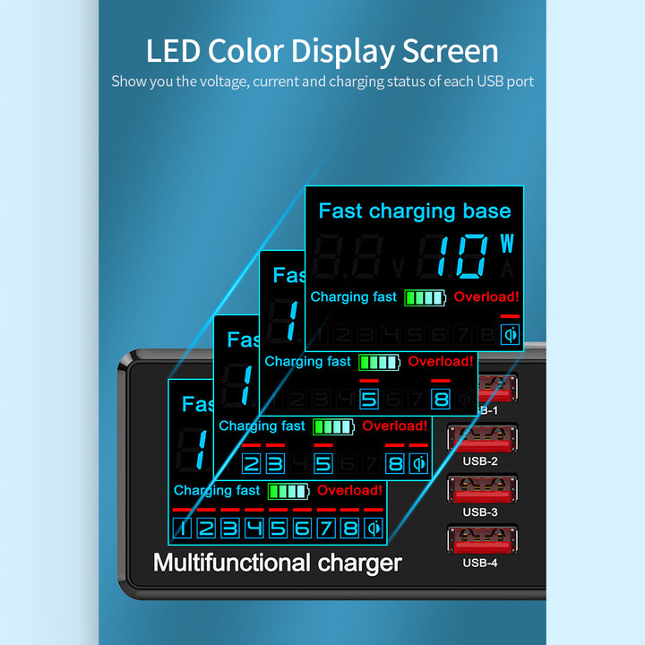 X9 8 Port Wireless USB Charger Quick Charge PD+QC3.0+USB Port Charge Station with LED Display for Phone/Laptop/Tablet EU Plug USB Charger, wireless, LED display, PD+QC3.0, 8 port