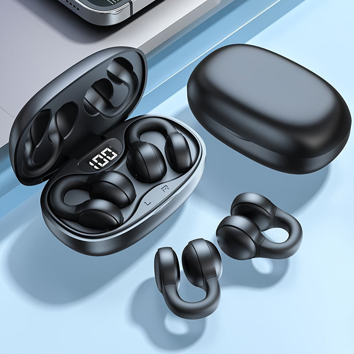 Touch Control Wireless Earbuds - Clip-On Sports Headphones with Charging Case, for iPhone & for Xiaomi Devices, Touchscreen Wireless Earbuds, New, Music Headset, Earphones