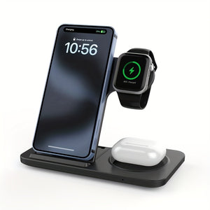 MINGMAI Chargeur sans fil rapide 3-en-1 avec connecteur USB, design léger, compatible avec iPhone 14/13/12/11 Pro MINI MAX XS 8 Plus, Apple Watch Series 8/7/6/SE/5/4/3/2, AirPods 3/2/Pro - Idéal pour une utilisation à domicile et au bureau