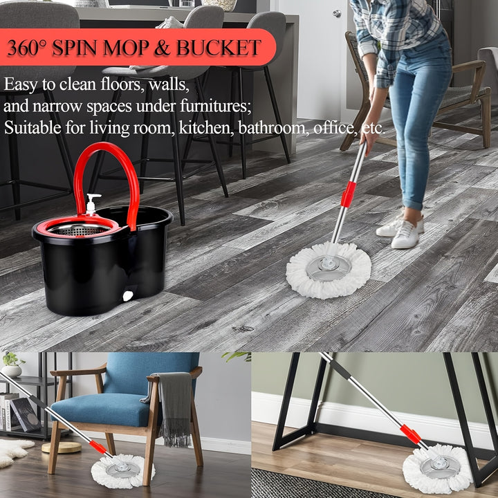 Set di secchio e mocio EasyWring con dispenser di sapone - Sistema rotante a 360°, include 2 teste di mocio in microfibra e manico in acciaio inossidabile regolabile da 61", ideale per una pulizia efficiente dei pavimenti (20QT)