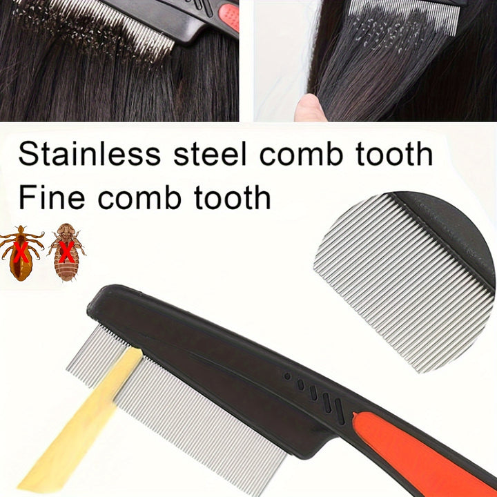 Stainless Steel Fine-Tooth Hair Comb for Thick Hair, Durable ABS Handle, 1pc - Lice and Dandruff Removal Comb for Adults