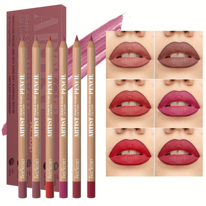 Long-lasting Waterproof Matte 6pcs Nude Lip Liner Set - Natural, Easy to Color, Non-smudge, Durable, Suitable for Daily Makeup