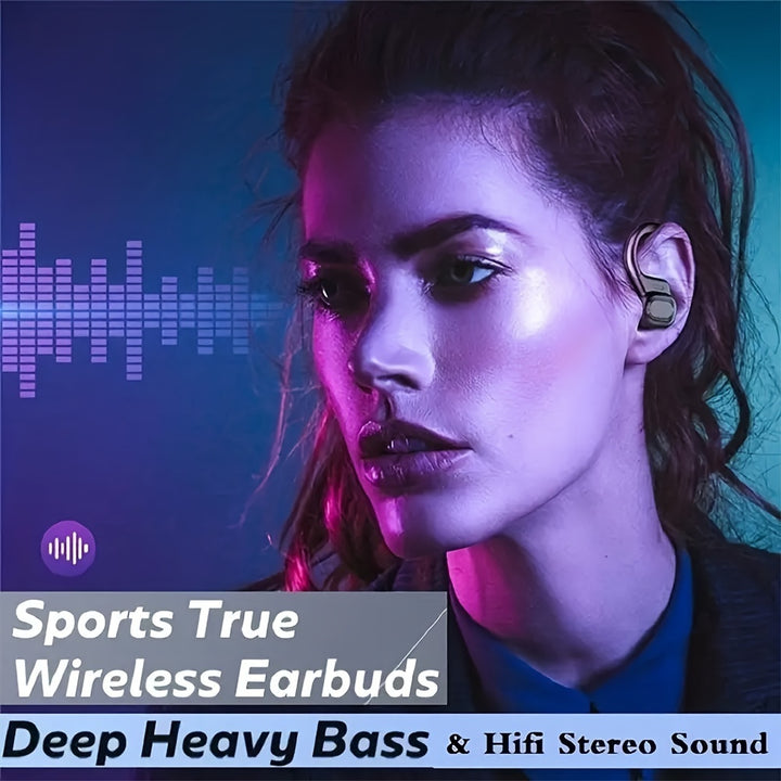 Dual-LED Display Wireless Running Earbuds with Earhooks, Noise Cancelling, Pure Bass Sound, and Built-in Microphone by LIFEBEE