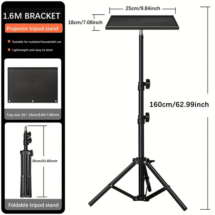 Telescopic Folding Tripod Projector Stand with Desk Stand, Tray Lift, Floor Table, and Laptop Shelf