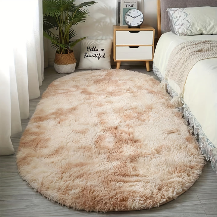 Soft Polyester Plush Oval Area Rug for Bedroom and Living Room - Hand Washable, Perfect for Coffee Table and Doorway Decor