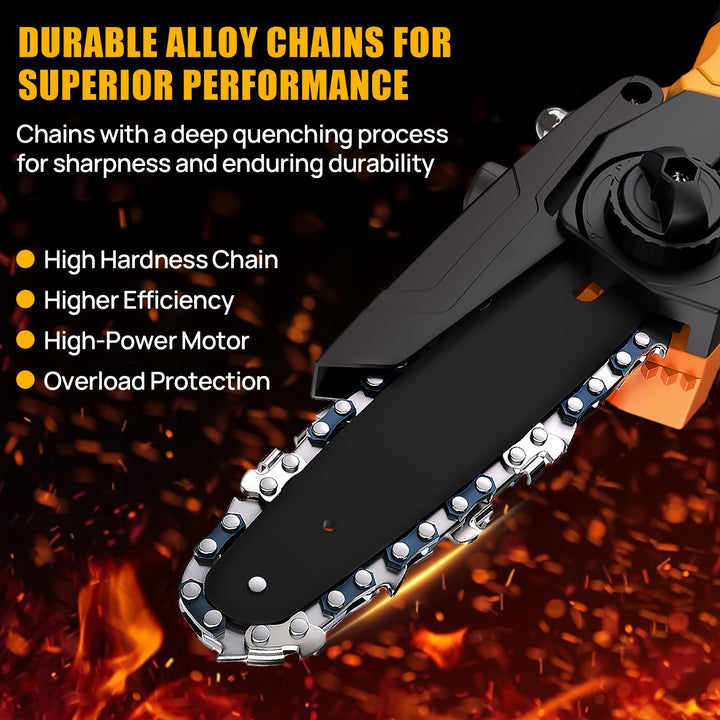 Mini Chainsaw Cordless, 6 Inch Handheld Electric Chain Saw with 3.0Ah Battery, 23ft/S Speed-Automatic Chain Tensioning & Auto Oiler for Tree Branches, Courtyard, Household, Garden, Ideal Gift for Men, Husband, Dad