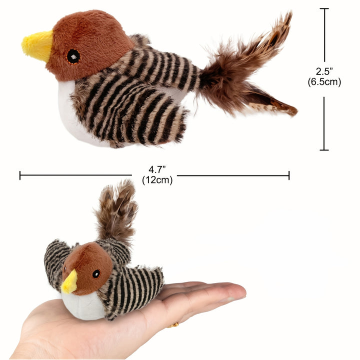 Sparrow Bird-Shaped Pet Toy, Fabric, Animal Print, Battery Powered, Non-rechargeable, Suitable for All Breed Sizes, Safe Button Battery, Interactive Play for Cats