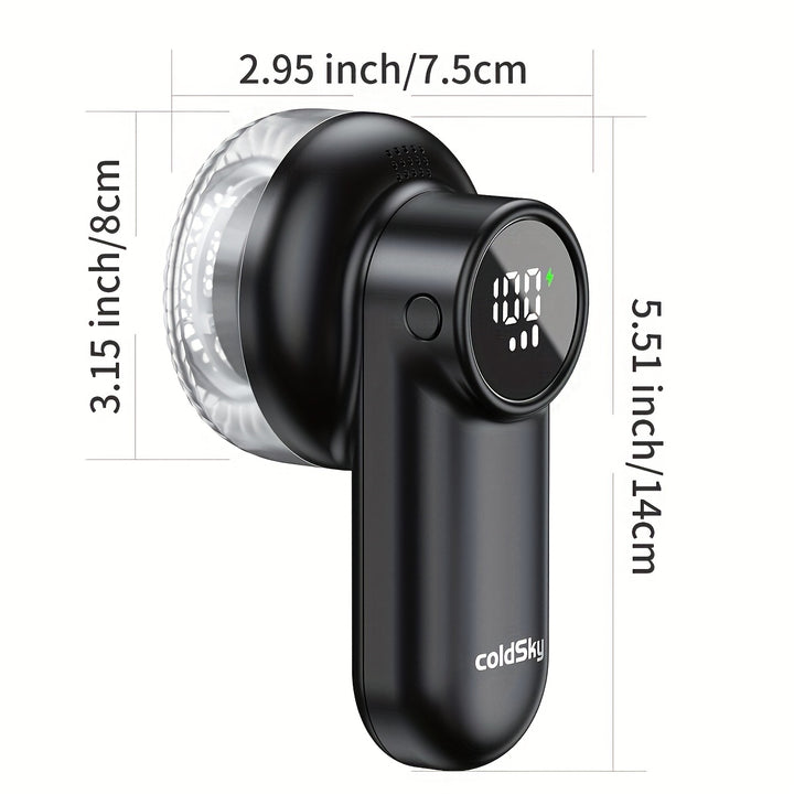 Cozy Clean, ColdSky Rechargeable Fabric Shaver with Digital Display, 6-Leaf Blades & Safety Lock, 3-Speed Adjustable Lint Remover for Clothes, Furniture & Blankets, USB Charging, Ergonomic Grip, Lint Remover Fabric Shaver