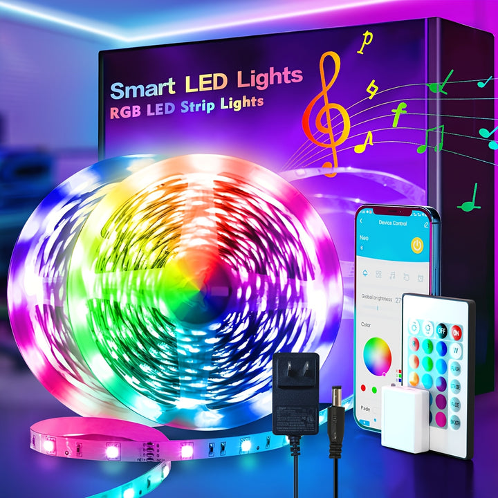 25/50/53/100/130/200ft Extra Long Smart LED Strip Lights, RGB LED Lights with App And Remote Control, Timing&dimmable, Music Sync Color Changing Lights, DIY
