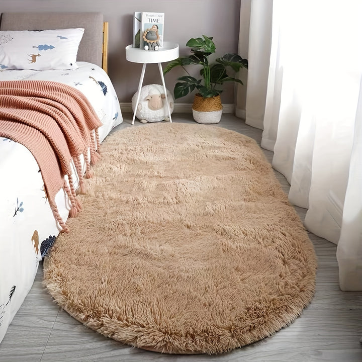 Oval Bedside Rug for Bedroom, End-of-Bed Mat, Living Room Coffee Table Mat