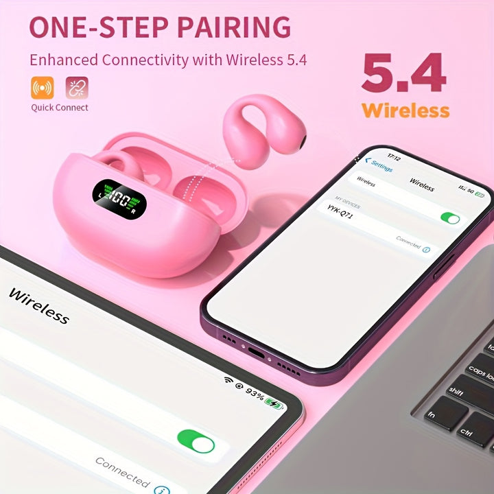 Truly Open Wireless Earbuds (Wireless 5.4 TWS), Experience 360° Ambient Awareness & All-Day Comfort. Secure Open-Ear Fit for Sports/fitness. Advanced ENC