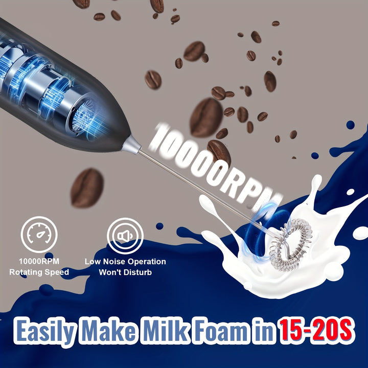 LAVAN Espumador de Leche Eléctrico de Mano - Potente Batidor de Acero Inoxidable a 10,000 RPM, Fabricador de Espuma a Batería para Café, Latte, Capuchino, Chocolate Caliente - Duradero, Portátil, con Múltiples Accesorios, Ideal para Baristas en Casa