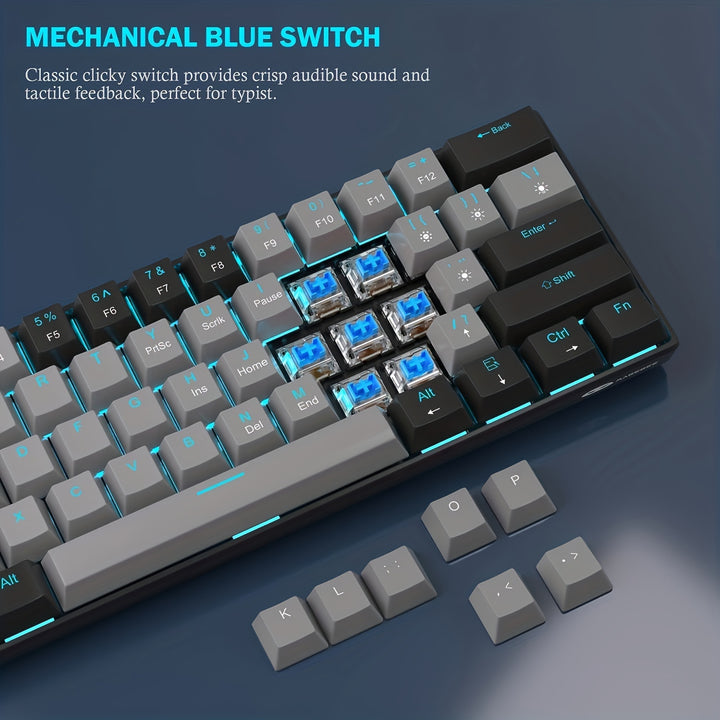 MageGee 60% Mechanical Keyboard, Gaming Keyboard With Blue Switches And Sea Blue Backlit Small Compact 60 Percent Keyboard Mechanical, Portable 60 Percent Gaming Keyboard Gamer