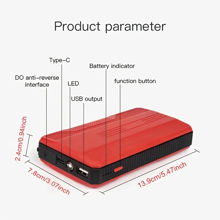 Portable Car Jump Starter Emergency Power Bank - 12V Battery Booster Charger for 6.0L Gasoline And 5.0L Diesel Engines - with Flashlight - for Cars, Motorcycles, SUVs - Safely Jump-Start A Dead Battery In Seconds - Perfect Gi