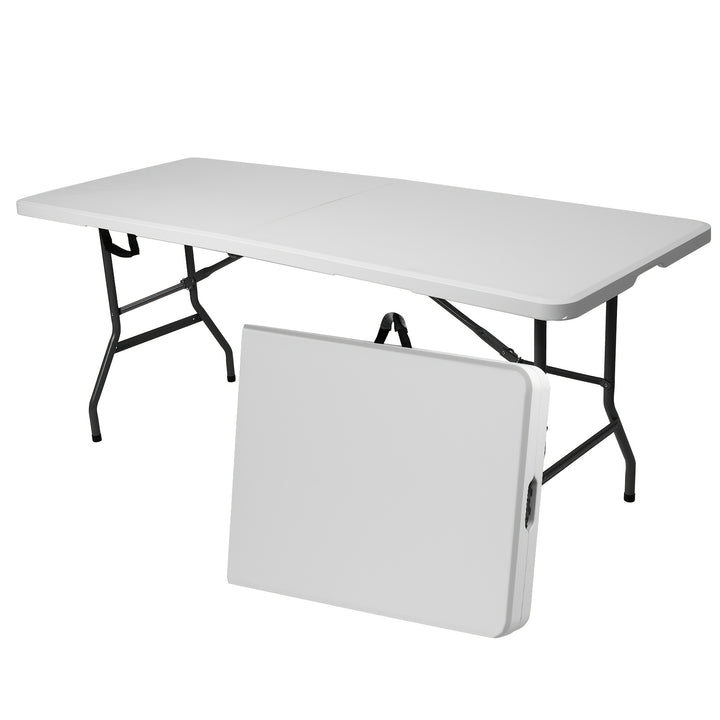 Table pliante en plastique 4ft/6ft, table à manger portable intérieure extérieure avec poignée de transport, verrous - Blanc