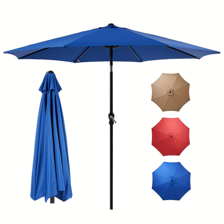 9 FT Outdoor Umbrella, Outdoor Furniture, Patio Table Umbrella With Push Button Tilt And Crank, Pool Beach Yard Umbrella For Commercial & Residential With 8 Sturdy Ribs