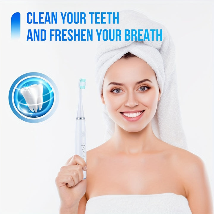 Six-In-One Electric Toothbrush Kit Designed for Portability, Featuring a Gentle Brush Head And a Teeth Scaling Beauty Tool. Effortless to Operate, It'S Tailored Just for You: Achieve Your Ideal Smile.